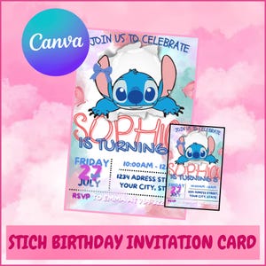 Stitch Birthday Party Invitation Template | Editable Cartoon Bday Evite & Fun Canva Design for Kids Party, Instant Download | Canva Template