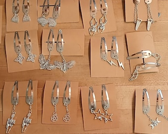 Witchy Hair Clips, Gothic Hair Barrettes, Celestial Hair Accessories, Skull Butterfly Lightning Star Moon Clips, Alternative Hair Jewelry