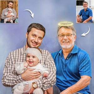Custom Portrait From Photo, Oil Painting Style Family Portrait, Loss of Dad Gift, Merge Photos, Memorial Gift For Him Her, Family Portrait