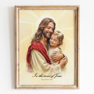 Retrato con Jesús, arte personalizable, retrato en los brazos de Jesús, retrato conmemorativo, retrato a partir de una foto, pérdida de un hijo, retrato familiar