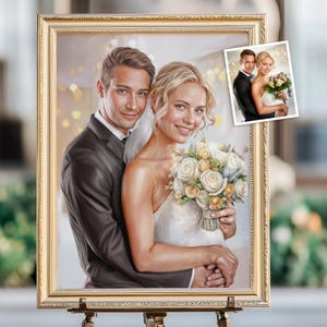 Aangepaste aquarelportret van foto, trouwportret, jubileumcadeau, gepersonaliseerd schilderij, cadeau voor haar hem, foto's combineren samenvoegen