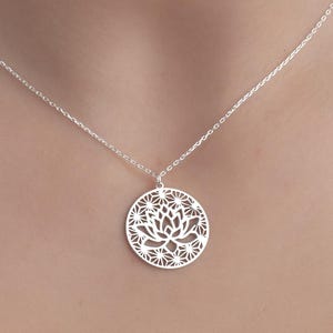 Mandala Lotus Flower Necklace, Boho Jewelry, Spiritual Pendant, Minimalist Silver Necklace, 925 Sterling Silver Yoga Meditation Gift for Her