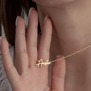 Collar con nombre personalizado • Elegante colgante con placa de identificación • Joyería de plata esterlina • Dije chapado en oro de 14 quilates • Regalo para ella • Collar de regalo