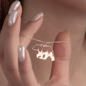 Bear Necklace, Nature Jewelry, Forest Pendant, Animal Lover Gift, Rustic Jewelry, Minimalist Necklace, Hiking Gift, Outdoor Adventure Charm