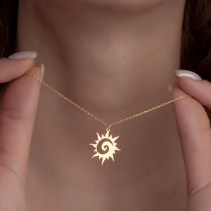 Sun Spiral Necklace •  Radiant Sun Jewelry • Boho Summer Necklace • 14K Gold Plated Pendant • Nature Inspired Gift • Sunshine Charm for Her