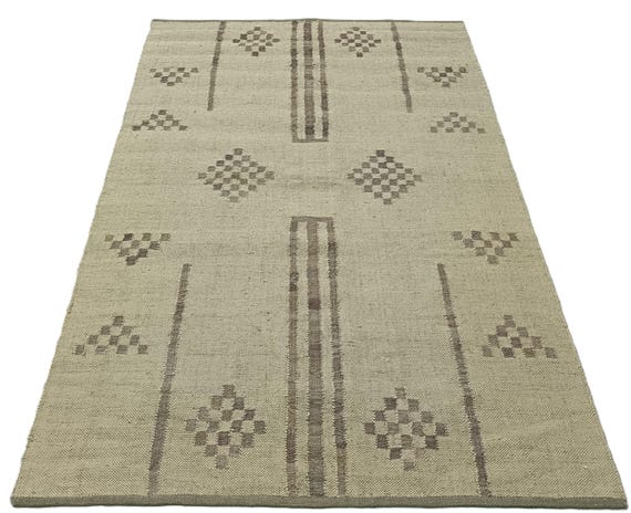 Handmade Jute Rug with Leather Trim: Rustic Beige Brown Area Rug