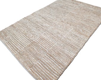 Handwoven Jute Check Rug: Wool & Cotton Area Carpet