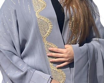 Moroccan Kimono for Women - Elegant Royal Blue Caftan with Gold Embroidery | Chic Oriental Outfit