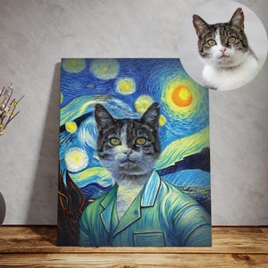 Turn Your Pet into "The Starry Night" by Van Gogh | Funny Renaissance Pet Art | Custom Pet Portrait – The Starry Night pet portrait