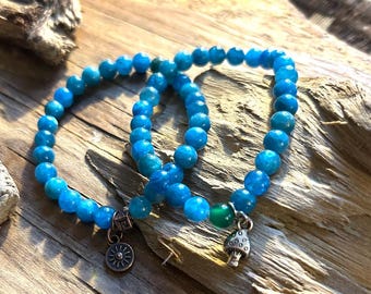 Apatite Stone Stretch Bracelet, Authentic crystal, Blue stone, Stretch bracelet