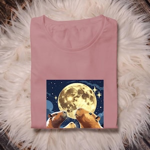 Vintage Capybara Graphic T-Shirt: Retro Moon Design, Capybara Lover Gift