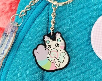 Cute Peppermint Cat Phone Charm or Keychain (Single-sided, 1", Black Acrylic)