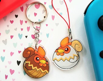 Chicken Keychain or Phone Charm, 1.5" Double-sided Clear Acrylic, Story of Seasons, Harvest Moon, Farm Life, Backyard Chickens