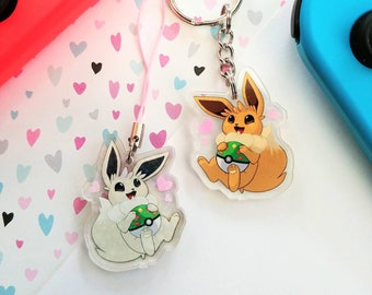 Eevee Pokemon Keychain or Phone Charm, 1.5" Double-sided, Holographic Shiny Eevee