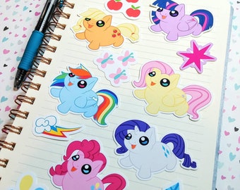 My Little Pony Stickers (Chubby Style), Twilight Sparkle, Fluttershy, Rainbow Dash, Applejack, Pinkie Pie, Rarity, MLP Sticker Set