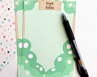 Rose Garden Theme "Smell the Roses" 4x6" Memo Sheets, To-do List, Grocery List, Flower Stationery, Kawaii Stationery