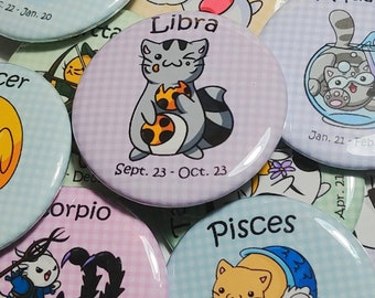 Cute Zodiac Cats 1.5" Pinback Buttons (Singles or Sets)