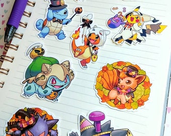 Pokemon Go Stickers: Halloween Set (Pikachu, Bulbasaur, Squirtle, Charmander, Gengar, Drifblim, Vulpix, Pumpkaboo), Pokemon Stickers