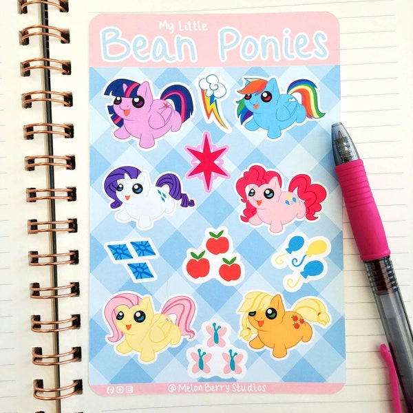 Cute My Little Pony Sticker Sheet (Twilight, Rainbow Dash, Applejack, Pinkie Pie, Fluttershy, Rarity), 4"x6" Weatherproof Sticker Sheet