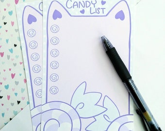Kawaii Candy Cat 4x6" Memo Sheets, To-do List, Grocery List, Kawaii Stationery