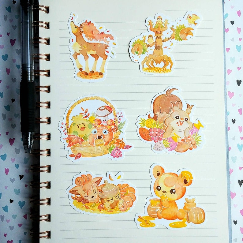 Pokemon Go Stickers: 2022 Fall Set, Teddiursa, Vulpix, Sawsbuck, Trevenant, Greedent, Shroomish, Paras, Fall Pokemon Stickers image 2