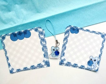 Cute Blueberry Bear Memo and Charm Stationery Gift Pack, 18 3x3" Memo Sheets + 1 Acrylic Charm