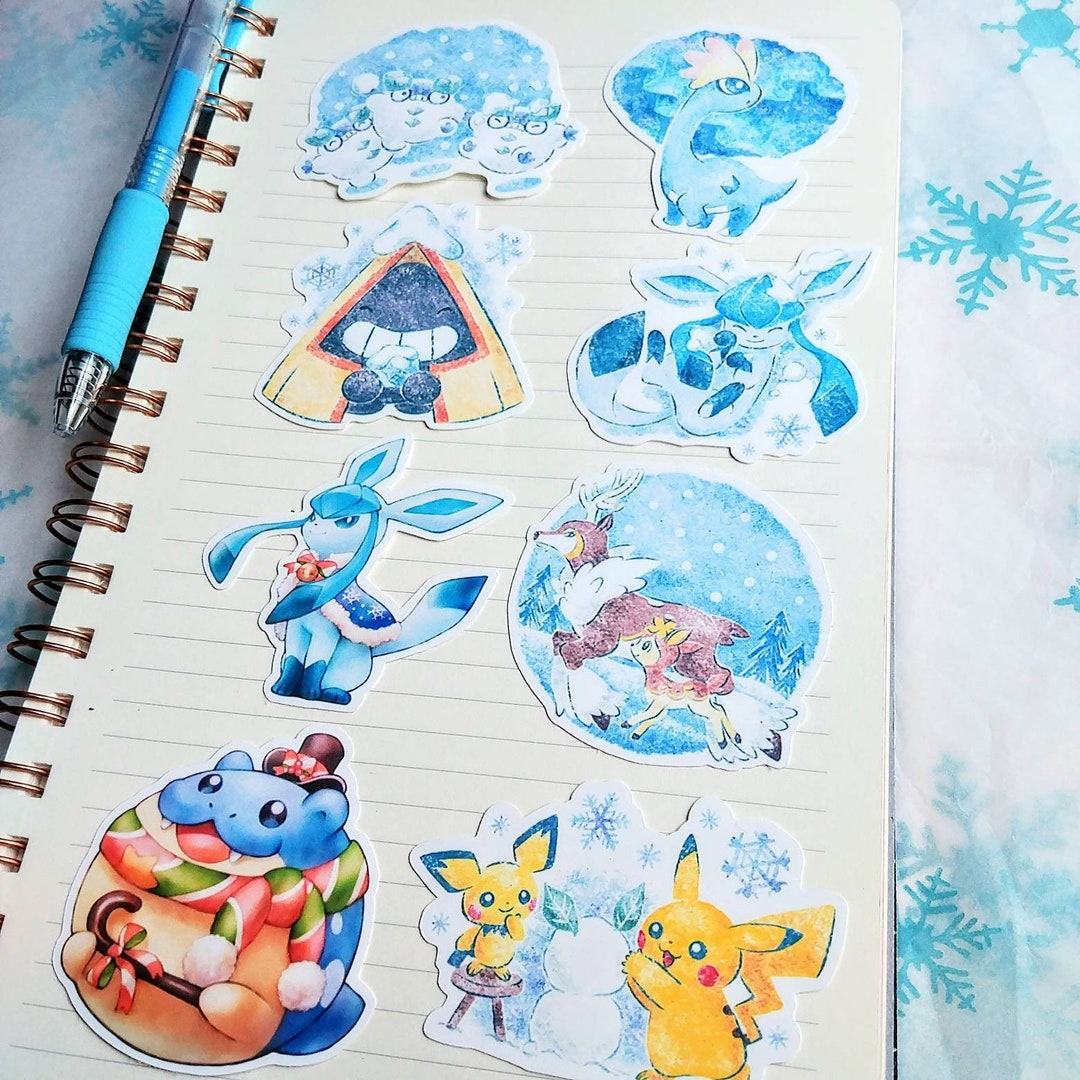 Pokemon Go Stickers Winter Set pikachu, Pichu, Glaceon, Snorunt, Amaura, Darumaka, Deerling