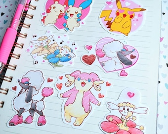 Pokemon Go Stickers: Valentine's Day Set (Pikachu, Pichu, Audino, Plusle Minun, Flabebe, Furfrou), Pokemon Stickers