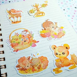 Pokemon Go Stickers: 2022 Fall Set, Teddiursa, Vulpix, Sawsbuck, Trevenant, Greedent, Shroomish, Paras, Fall Pokemon Stickers image 3