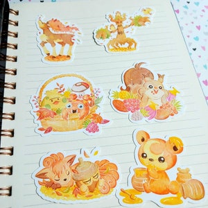 Pokemon Go Stickers: 2022 Fall Set, Teddiursa, Vulpix, Sawsbuck, Trevenant, Greedent, Shroomish, Paras, Fall Pokemon Stickers image 4