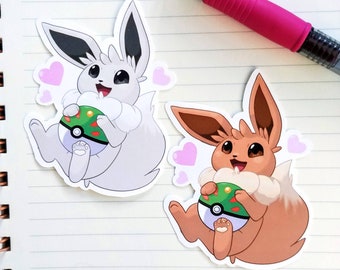 Eevee Pokemon Sticker (3"), Holographic Shiny Eevee Sticker, Weatherproof Matte or Gloss Sticker