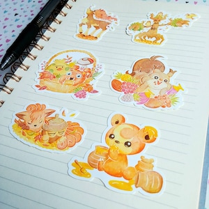 Pokemon Go Stickers: 2022 Fall Set, Teddiursa, Vulpix, Sawsbuck, Trevenant, Greedent, Shroomish, Paras, Fall Pokemon Stickers image 1