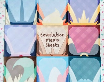 3x3" Eeveelution Memo Sheets (Eevee, Vaporeon, Flareon, Jolteon, Espeon, Umbreon, Glaceon, Leafeon, Sylveon), Pokemon Stationery