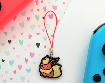 Chubby Flareon 1" Mini Pokemon Keychain or Phone Charm (single-sided)