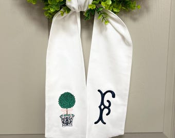 Personalized Chinoiserie Topiary Wreath Sash