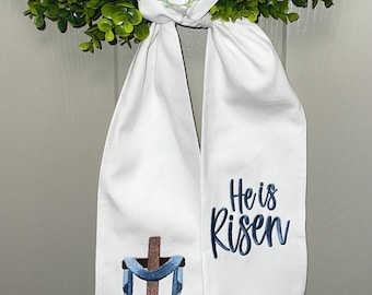Easter Wreath Sash with Cloth Draped Cross