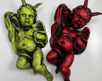 Litte Devil Cherub Angel Wall Plaque Horror Religion Demon Baby