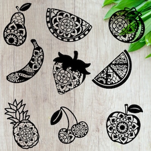 Mandala Fruits File da tagliare/adesivi. Cricut, modello, ecc. Mela, pera, cutrus, ciliegia, fragola, ananas, mirtillo, banana, anguria