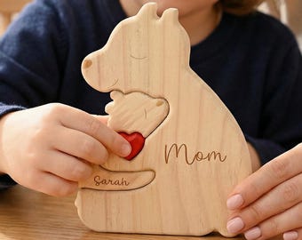 Rompecabezas personalizado de oso para mamá, regalo para el primer día de la madre, recuerdo familiar de madera personalizado, regalo para mamá primeriza, decoración con nombre de bebé