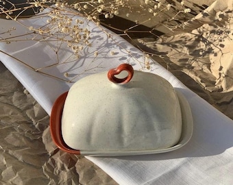 Handmade Ceramic Butter Dish | Rustic Butter Keeper 6.1x4.3in | Stylish Tableware Housewarming Gift