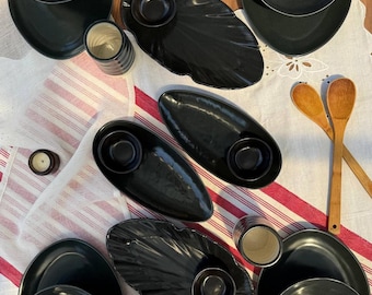 Black Ceramic Dinnerware Set: Modern Asian Style Plates, Bowls, Serving Dishes