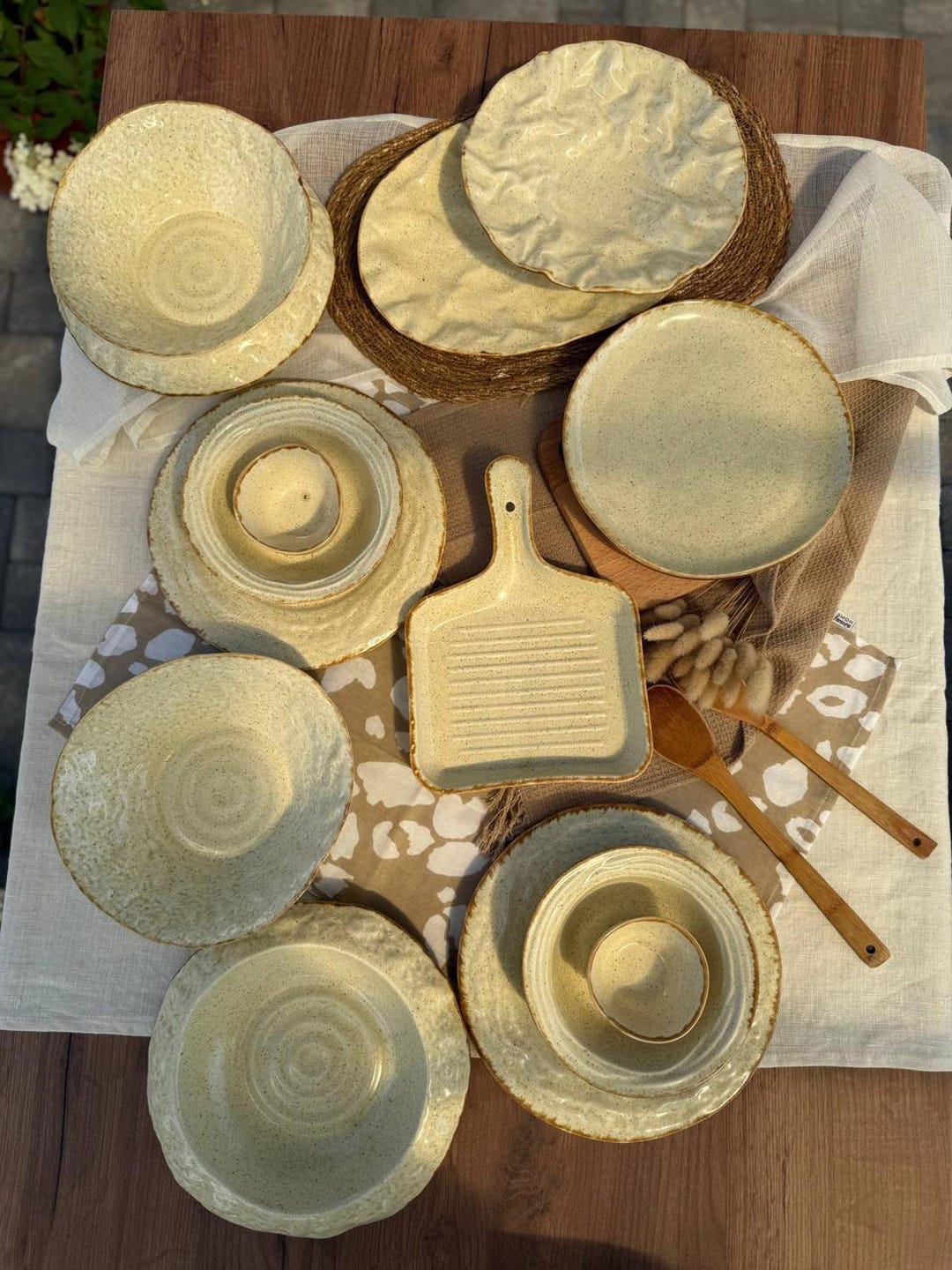 手作り陶器食器セット（2人用）：15点陶器コレクション - Etsy 日本