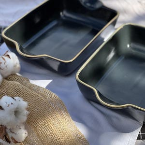 Handmade Rectangular Baking Dish with Real Gold | Ceramic Casserole 2.2 L | Luxury Oven-to-Table Cookware - Baking Dish for Bread