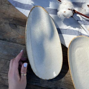Handmade Ceramic Serving Dish, Size 10.6 x 4.7 x 1.6 inches, 360g, Unique Speckled Matte Finish May Vary in Shade and Pattern