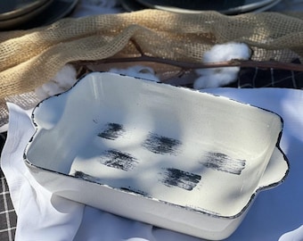 Fuente de cerámica para hornear hecha a mano: Bandeja rectangular para asar de 2,2 l