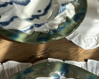 Cuenco para pasta de cerámica hecho a mano / Utensilios de cocina rústicos con textura de piedra