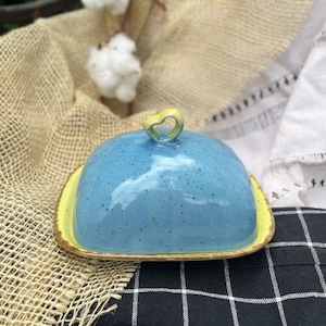 Handmade Ceramic Butter Dish, 6.1x4.3x3.5 inches, Rustic Butter Keeper, Farmhouse Kitchen Decor, Pottery Butter Dish, Housewarming Gift