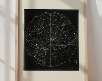 Arte de pared de astronomía, póster vintage de cielo nocturno, mapa de estrellas, carta de constelaciones, impresión celestial, arte astrológico, impresión de ciencias naturales, decoración del hogar
