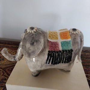 Ceramic Elephant Home decor, Animal Handmade art sculpture, Elephant Shelf Decoration, Collective art gift for elephant lovers