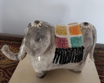 陶器の象の小物 | 象の像 | 動物の置物 | かわいい装飾品 | テーブル